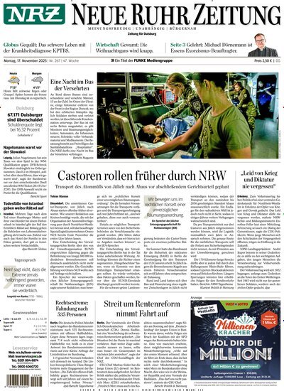 Titelbild der Ausgabe 266/2025 von NRZ Neue Ruhr Zeitung Duisburg. Diese Zeitschrift und viele weitere Zeitungsabos als Abo oder epaper bei United Kiosk online kaufen.