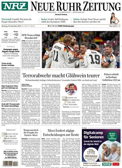 Titelbild der Ausgabe 267/2025 von NRZ Neue Ruhr Zeitung Duisburg. Diese Zeitschrift und viele weitere Zeitungsabos als Abo oder epaper bei United Kiosk online kaufen.