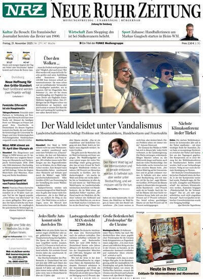 Titelbild der Ausgabe 270/2025 von NRZ Neue Ruhr Zeitung Duisburg. Diese Zeitschrift und viele weitere Zeitungsabos als Abo oder epaper bei United Kiosk online kaufen.