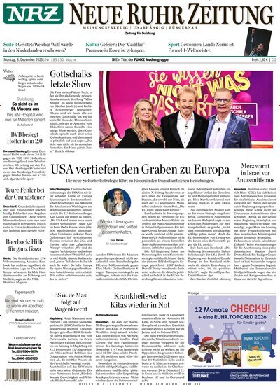 Titelbild der Ausgabe 285/2025 von NRZ Neue Ruhr Zeitung Duisburg. Diese Zeitschrift und viele weitere Zeitungsabos als Abo oder epaper bei United Kiosk online kaufen.