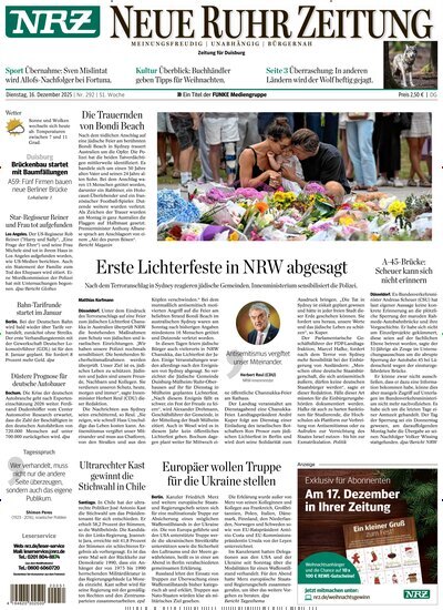 Titelbild der Ausgabe 292/2025 von NRZ Neue Ruhr Zeitung Duisburg. Diese Zeitschrift und viele weitere Zeitungsabos als Abo oder epaper bei United Kiosk online kaufen.