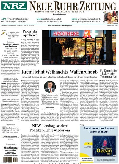 Titelbild der Ausgabe 293/2025 von NRZ Neue Ruhr Zeitung Duisburg. Diese Zeitschrift und viele weitere Zeitungsabos als Abo oder epaper bei United Kiosk online kaufen.