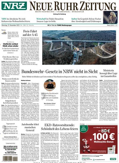 Titelbild der Ausgabe 298/2025 von NRZ Neue Ruhr Zeitung Duisburg. Diese Zeitschrift und viele weitere Zeitungsabos als Abo oder epaper bei United Kiosk online kaufen.