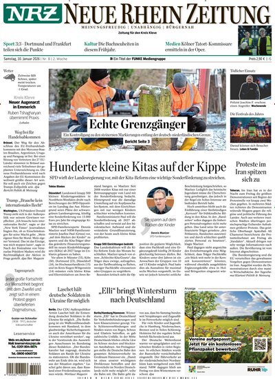 Titelbild der Ausgabe 8/2026 von NRZ Neue Ruhr Zeitung Emmerich Kleve. Diese Zeitschrift und viele weitere Zeitungsabos als Abo oder epaper bei United Kiosk online kaufen.