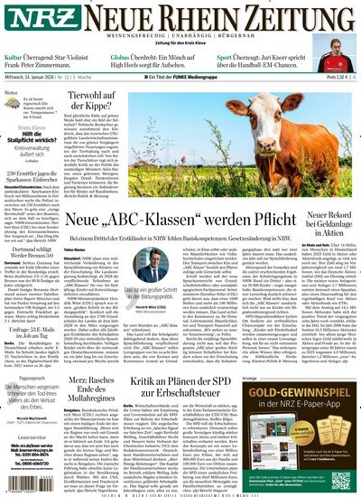Titelbild der Ausgabe 11/2026 von NRZ Neue Ruhr Zeitung Emmerich Kleve. Diese Zeitschrift und viele weitere Zeitungsabos als Abo oder epaper bei United Kiosk online kaufen.