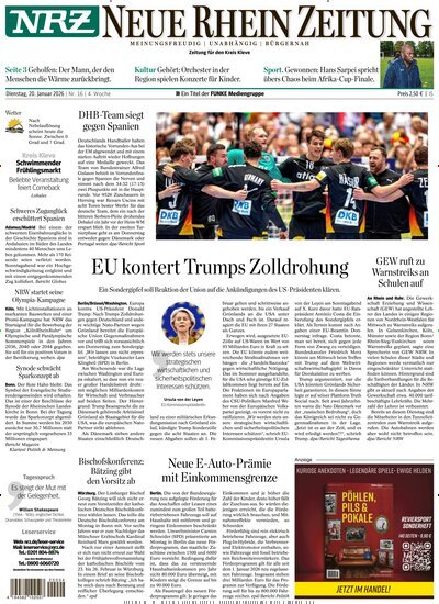 Titelbild der Ausgabe 16/2026 von NRZ Neue Ruhr Zeitung Emmerich Kleve. Diese Zeitschrift und viele weitere Zeitungsabos als Abo oder epaper bei United Kiosk online kaufen.