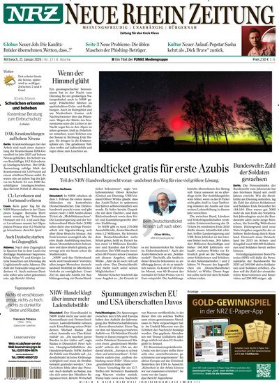 Titelbild der Ausgabe 17/2026 von NRZ Neue Ruhr Zeitung Emmerich Kleve. Diese Zeitschrift und viele weitere Zeitungsabos als Abo oder epaper bei United Kiosk online kaufen.