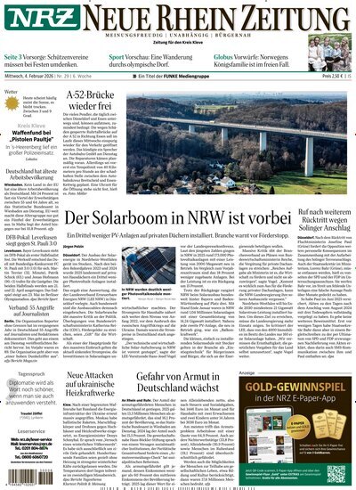 Titelbild der Ausgabe 29/2026 von NRZ Neue Ruhr Zeitung Emmerich Kleve. Diese Zeitschrift und viele weitere Zeitungsabos als Abo oder epaper bei United Kiosk online kaufen.