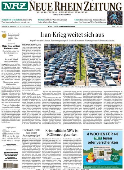 Titelbild der Ausgabe 52/2026 von NRZ Neue Ruhr Zeitung Emmerich Kleve. Diese Zeitschrift und viele weitere Zeitungsabos als Abo oder epaper bei United Kiosk online kaufen.