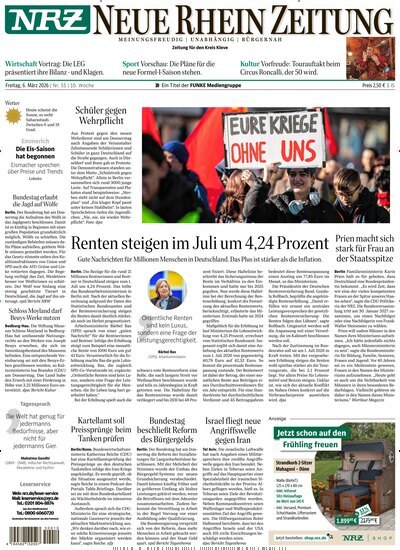 Titelbild der Ausgabe 55/2026 von NRZ Neue Ruhr Zeitung Emmerich Kleve. Diese Zeitschrift und viele weitere Zeitungsabos als Abo oder epaper bei United Kiosk online kaufen.