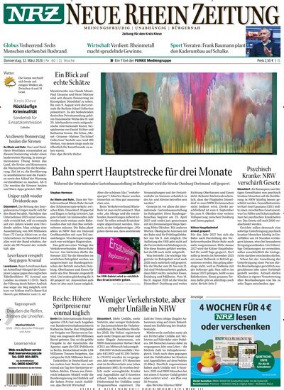 Titelbild der Ausgabe 60/2026 von NRZ Neue Ruhr Zeitung Emmerich Kleve. Diese Zeitschrift und viele weitere Zeitungsabos als Abo oder epaper bei United Kiosk online kaufen.
