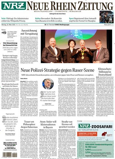 Titelbild der Ausgabe 63/2026 von NRZ Neue Ruhr Zeitung Emmerich Kleve. Diese Zeitschrift und viele weitere Zeitungsabos als Abo oder epaper bei United Kiosk online kaufen.