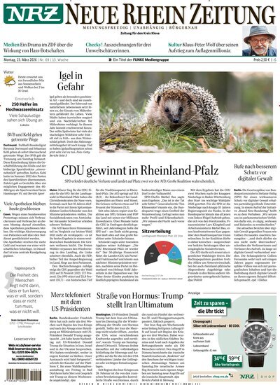 Titelbild der Ausgabe 69/2026 von NRZ Neue Ruhr Zeitung Emmerich Kleve. Diese Zeitschrift und viele weitere Zeitungsabos als Abo oder epaper bei United Kiosk online kaufen.