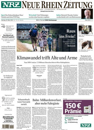 Titelbild der Ausgabe 74/2026 von NRZ Neue Ruhr Zeitung Emmerich Kleve. Diese Zeitschrift und viele weitere Zeitungsabos als Abo oder epaper bei United Kiosk online kaufen.
