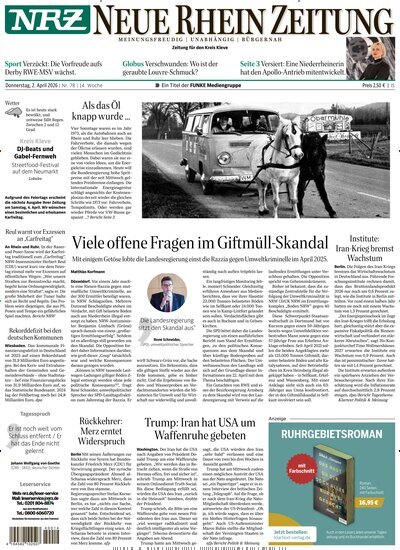 Titelbild der Ausgabe 78/2026 von NRZ Neue Ruhr Zeitung Emmerich Kleve. Diese Zeitschrift und viele weitere Zeitungsabos als Abo oder epaper bei United Kiosk online kaufen.