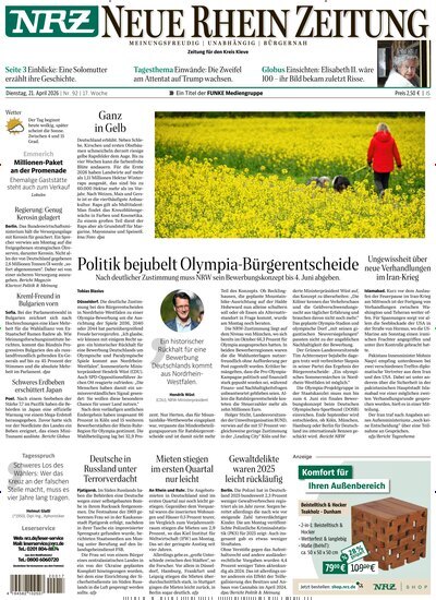 Titelbild der Ausgabe 92/2026 von NRZ Neue Ruhr Zeitung Emmerich Kleve. Diese Zeitschrift und viele weitere Zeitungsabos als Abo oder epaper bei United Kiosk online kaufen.