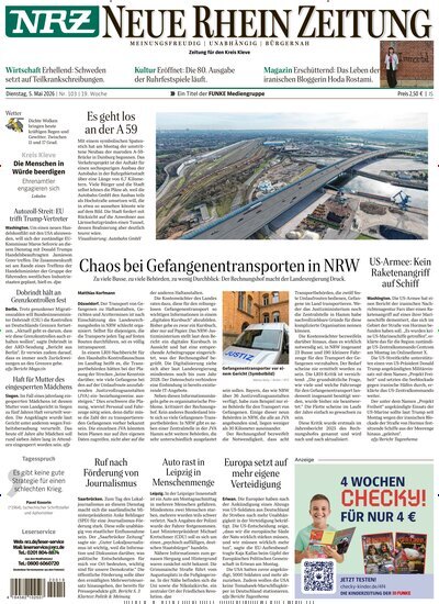 Titelbild der Ausgabe 103/2026 von NRZ Neue Ruhr Zeitung Emmerich Kleve. Diese Zeitschrift und viele weitere Zeitungsabos als Abo oder epaper bei United Kiosk online kaufen.