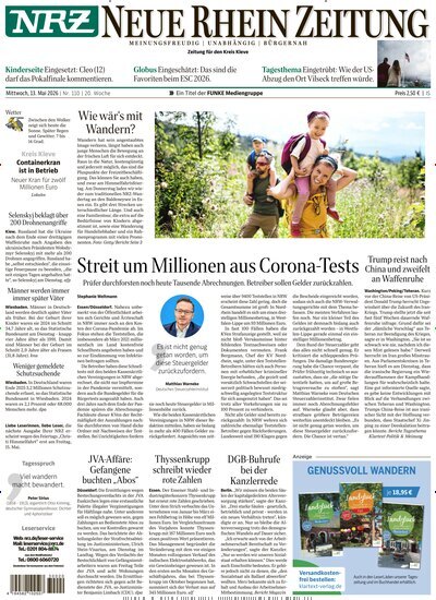 Titelbild der Ausgabe 110/2026 von NRZ Neue Ruhr Zeitung Emmerich Kleve. Diese Zeitschrift und viele weitere Zeitungsabos als Abo oder epaper bei United Kiosk online kaufen.