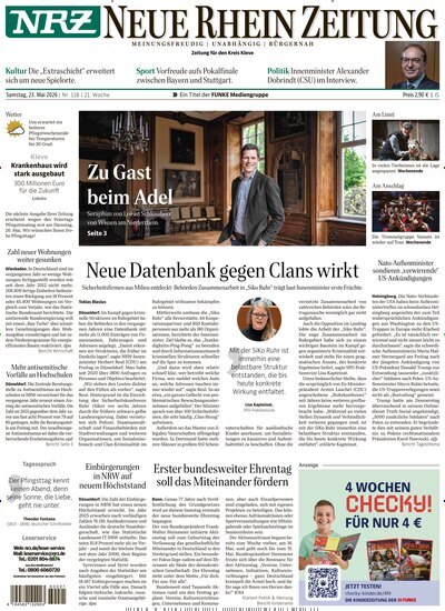Titelbild der Ausgabe 118/2026 von NRZ Neue Ruhr Zeitung Emmerich Kleve. Diese Zeitschrift und viele weitere Zeitungsabos als Abo oder epaper bei United Kiosk online kaufen.