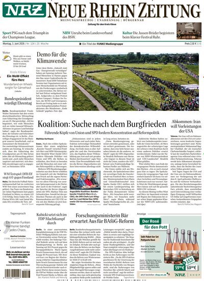 Titelbild der Ausgabe 124/2026 von NRZ Neue Ruhr Zeitung Emmerich Kleve. Diese Zeitschrift und viele weitere Zeitungsabos als Abo oder epaper bei United Kiosk online kaufen.