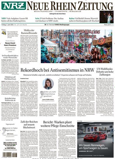 Titelbild der Ausgabe 127/2026 von NRZ Neue Ruhr Zeitung Emmerich Kleve. Diese Zeitschrift und viele weitere Zeitungsabos als Abo oder epaper bei United Kiosk online kaufen.