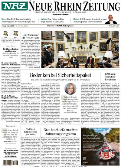 Titelbild der Ausgabe 130/2025 von NRZ Neue Ruhr Zeitung Emmerich Kleve. Diese Zeitschrift und viele weitere Zeitungsabos als Abo oder epaper bei United Kiosk online kaufen.