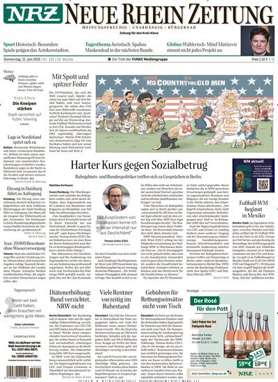 Titelbild der Ausgabe 132/2026 von NRZ Neue Ruhr Zeitung Emmerich Kleve. Diese Zeitschrift und viele weitere Zeitungsabos als Abo oder epaper bei United Kiosk online kaufen.