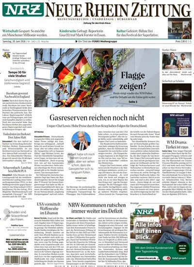Titelbild der Ausgabe 140/2026 von NRZ Neue Ruhr Zeitung Emmerich Kleve. Diese Zeitschrift und viele weitere Zeitungsabos als Abo oder epaper bei United Kiosk online kaufen.