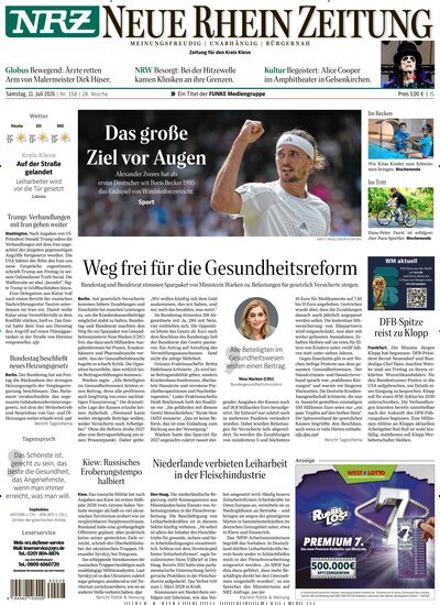 Titelbild der Ausgabe 158/2026 von NRZ Neue Ruhr Zeitung Emmerich Kleve. Diese Zeitschrift und viele weitere Zeitungsabos als Abo oder epaper bei United Kiosk online kaufen.