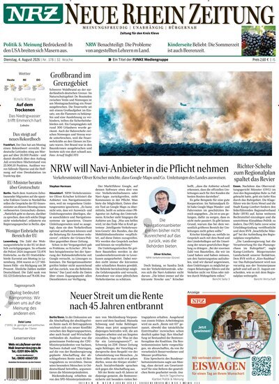 Titelbild der Ausgabe 178/2026 von NRZ Neue Ruhr Zeitung Emmerich Kleve. Diese Zeitschrift und viele weitere Zeitungsabos als Abo oder epaper bei United Kiosk online kaufen.