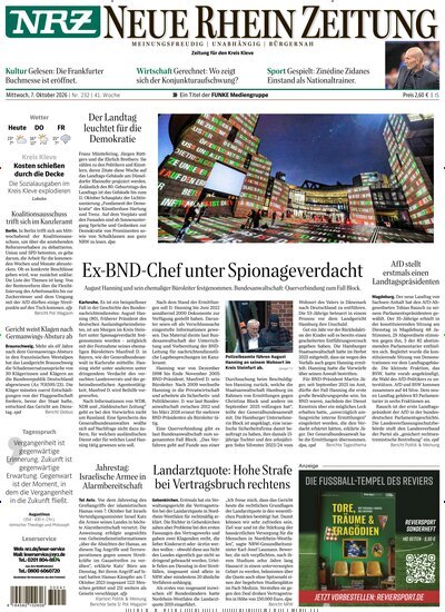 Titelbild der Ausgabe 232/2026 von NRZ Neue Ruhr Zeitung Emmerich Kleve. Diese Zeitschrift und viele weitere Zeitungsabos als Abo oder epaper bei United Kiosk online kaufen.