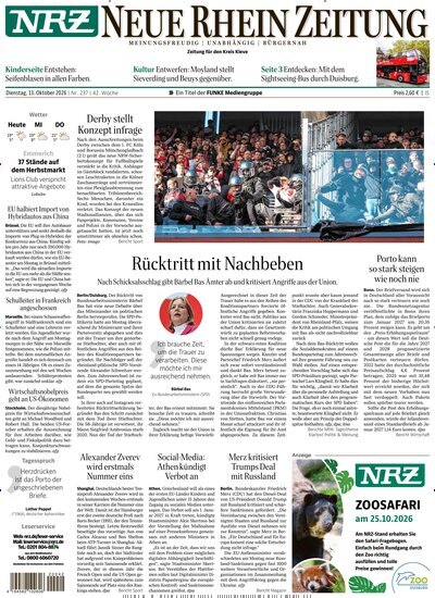 Titelbild der Ausgabe 237/2026 von NRZ Neue Ruhr Zeitung Emmerich Kleve. Diese Zeitschrift und viele weitere Zeitungsabos als Abo oder epaper bei United Kiosk online kaufen.