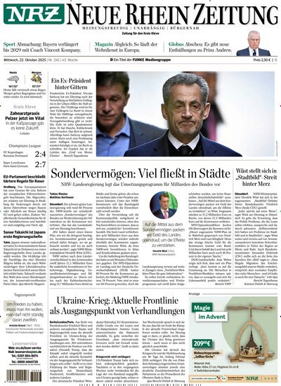 Titelbild der Ausgabe 245/2025 von NRZ Neue Ruhr Zeitung Emmerich Kleve. Diese Zeitschrift und viele weitere Zeitungsabos als Abo oder epaper bei United Kiosk online kaufen.
