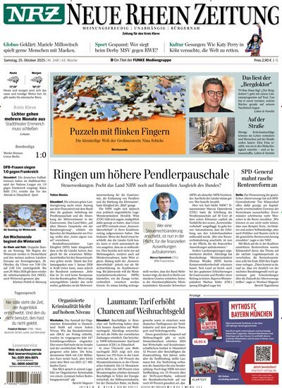 Titelbild der Ausgabe 248/2025 von NRZ Neue Ruhr Zeitung Emmerich Kleve. Diese Zeitschrift und viele weitere Zeitungsabos als Abo oder epaper bei United Kiosk online kaufen.