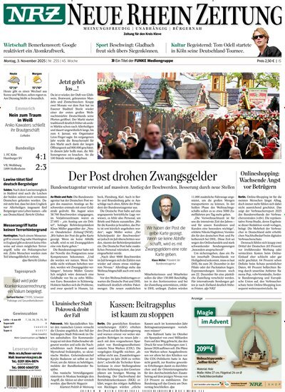 Titelbild der Ausgabe 254/2025 von NRZ Neue Ruhr Zeitung Emmerich Kleve. Diese Zeitschrift und viele weitere Zeitungsabos als Abo oder epaper bei United Kiosk online kaufen.