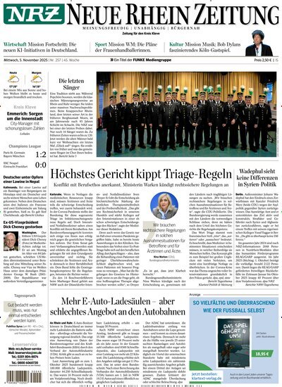 Titelbild der Ausgabe 256/2025 von NRZ Neue Ruhr Zeitung Emmerich Kleve. Diese Zeitschrift und viele weitere Zeitungsabos als Abo oder epaper bei United Kiosk online kaufen.
