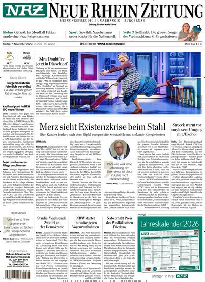 Titelbild der Ausgabe 258/2025 von NRZ Neue Ruhr Zeitung Emmerich Kleve. Diese Zeitschrift und viele weitere Zeitungsabos als Abo oder epaper bei United Kiosk online kaufen.