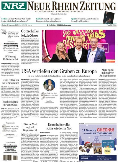 Titelbild der Ausgabe 285/2025 von NRZ Neue Ruhr Zeitung Emmerich Kleve. Diese Zeitschrift und viele weitere Zeitungsabos als Abo oder epaper bei United Kiosk online kaufen.