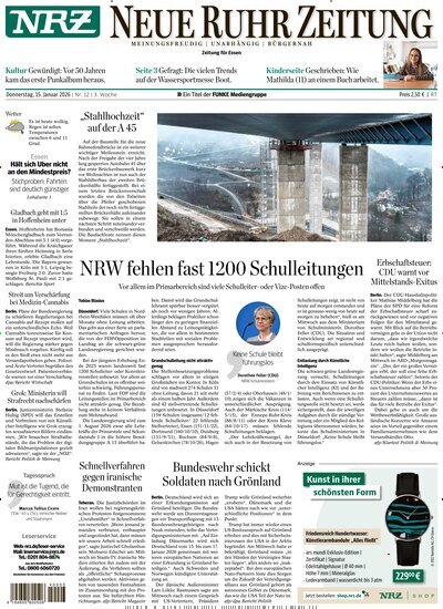 Titelbild der Ausgabe 12/2026 von NRZ Neue Ruhr Zeitung Essen. Diese Zeitschrift und viele weitere Zeitungsabos als Abo oder epaper bei United Kiosk online kaufen.