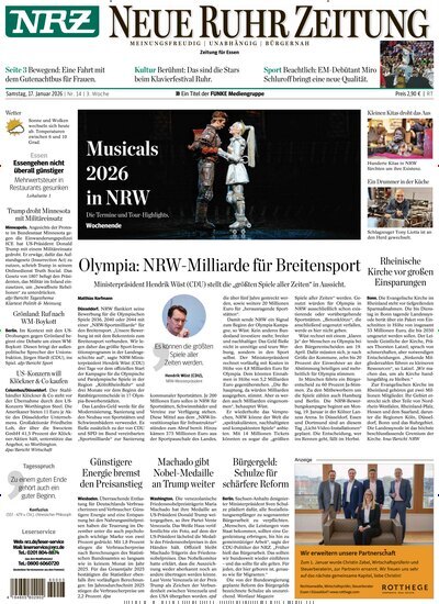Titelbild der Ausgabe 14/2026 von NRZ Neue Ruhr Zeitung Essen. Diese Zeitschrift und viele weitere Zeitungsabos als Abo oder epaper bei United Kiosk online kaufen.