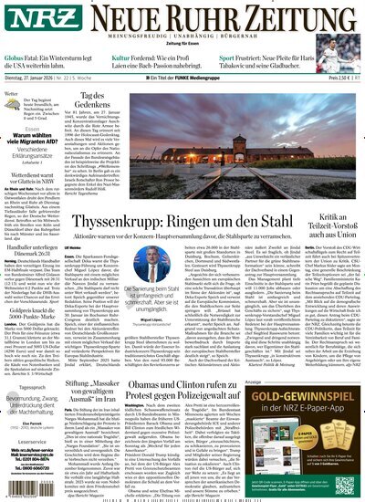 Titelbild der Ausgabe 22/2026 von NRZ Neue Ruhr Zeitung Essen. Diese Zeitschrift und viele weitere Zeitungsabos als Abo oder epaper bei United Kiosk online kaufen.