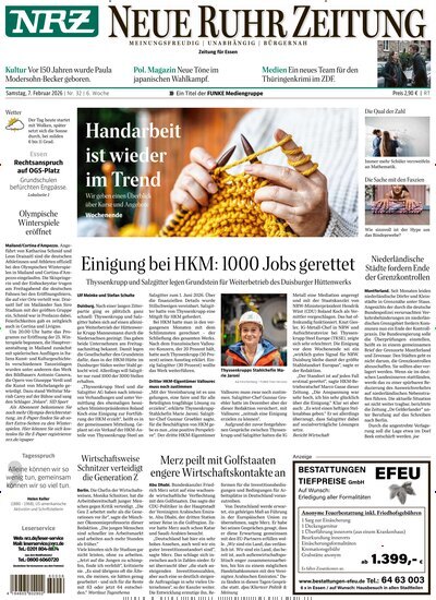Titelbild der Ausgabe 32/2026 von NRZ Neue Ruhr Zeitung Essen. Diese Zeitschrift und viele weitere Zeitungsabos als Abo oder epaper bei United Kiosk online kaufen.