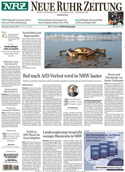 Titelbild der Ausgabe 34/2026 von NRZ Neue Ruhr Zeitung Essen. Diese Zeitschrift und viele weitere Zeitungsabos als Abo oder epaper bei United Kiosk online kaufen.