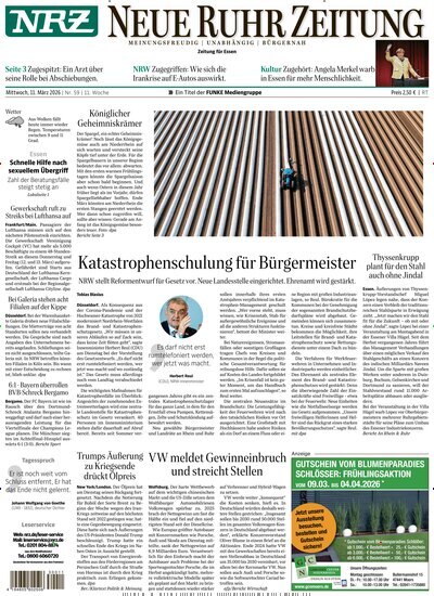 Titelbild der Ausgabe 59/2026 von NRZ Neue Ruhr Zeitung Essen. Diese Zeitschrift und viele weitere Zeitungsabos als Abo oder epaper bei United Kiosk online kaufen.