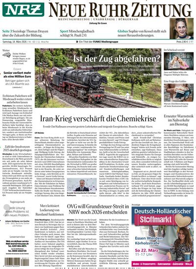 Titelbild der Ausgabe 62/2026 von NRZ Neue Ruhr Zeitung Essen. Diese Zeitschrift und viele weitere Zeitungsabos als Abo oder epaper bei United Kiosk online kaufen.