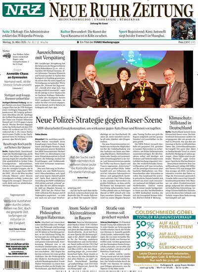 Titelbild der Ausgabe 63/2026 von NRZ Neue Ruhr Zeitung Essen. Diese Zeitschrift und viele weitere Zeitungsabos als Abo oder epaper bei United Kiosk online kaufen.