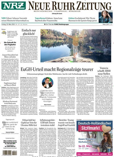 Titelbild der Ausgabe 67/2026 von NRZ Neue Ruhr Zeitung Essen. Diese Zeitschrift und viele weitere Zeitungsabos als Abo oder epaper bei United Kiosk online kaufen.