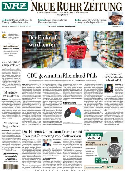 Titelbild der Ausgabe 69/2026 von NRZ Neue Ruhr Zeitung Essen. Diese Zeitschrift und viele weitere Zeitungsabos als Abo oder epaper bei United Kiosk online kaufen.