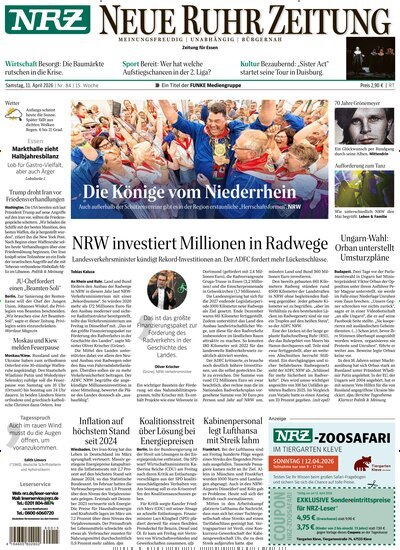 Titelbild der Ausgabe 84/2026 von NRZ Neue Ruhr Zeitung Essen. Diese Zeitschrift und viele weitere Zeitungsabos als Abo oder epaper bei United Kiosk online kaufen.