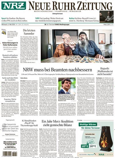 Titelbild der Ausgabe 104/2026 von NRZ Neue Ruhr Zeitung Essen. Diese Zeitschrift und viele weitere Zeitungsabos als Abo oder epaper bei United Kiosk online kaufen.